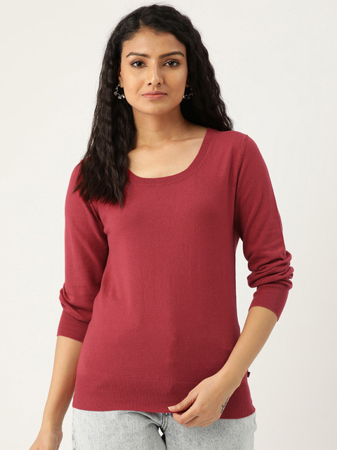 

Madame Women Maroon Solid Pullover Sweater
