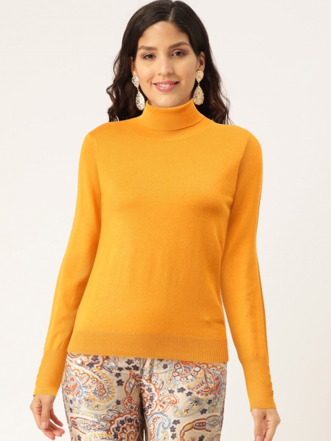 

Madame Women Mustard Yellow Solid Pullover Sweater