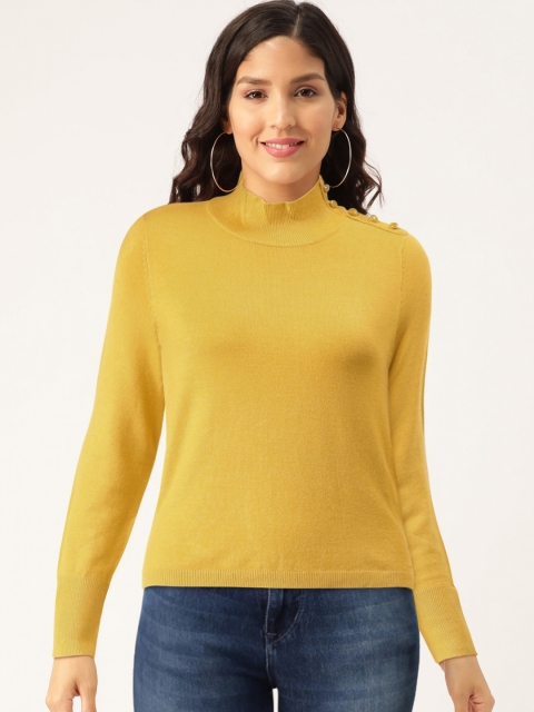 

Madame Women Mustard Yellow Solid Pullover Sweater
