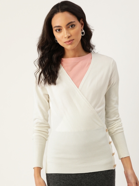 

Madame Women Off-White Solid Wrap Pullover