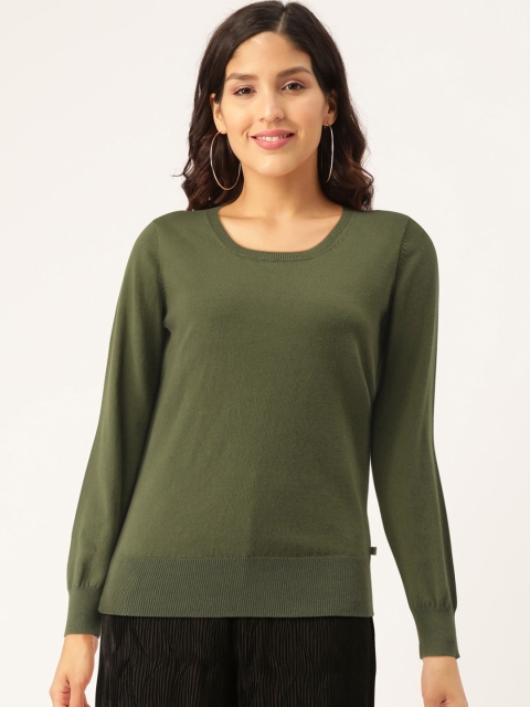 

Madame Women Olive Green Solid Pullover Sweater