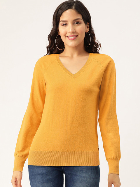 

Madame Women Mustard Yellow Solid Pullover Sweater