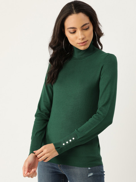 

Madame Women Green Solid Pullover Sweater