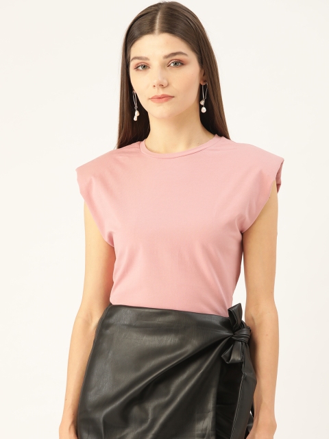 

COVER STORY Women Pink Solid Round Neck T-shirt