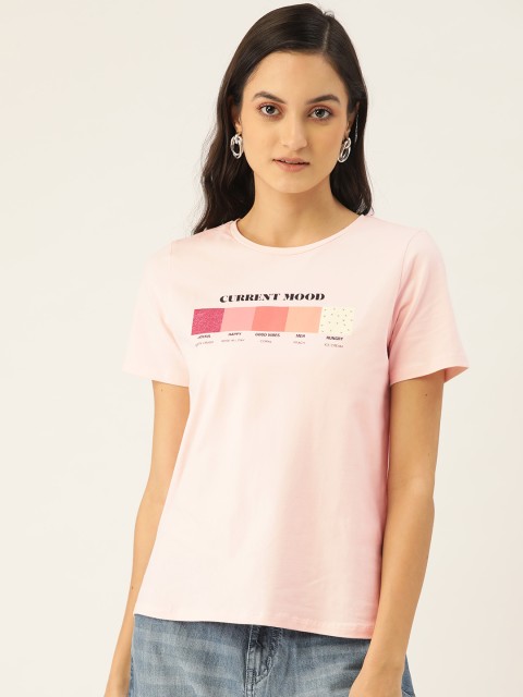 

COVER STORY Women Pink Solid Round Neck T-shirt