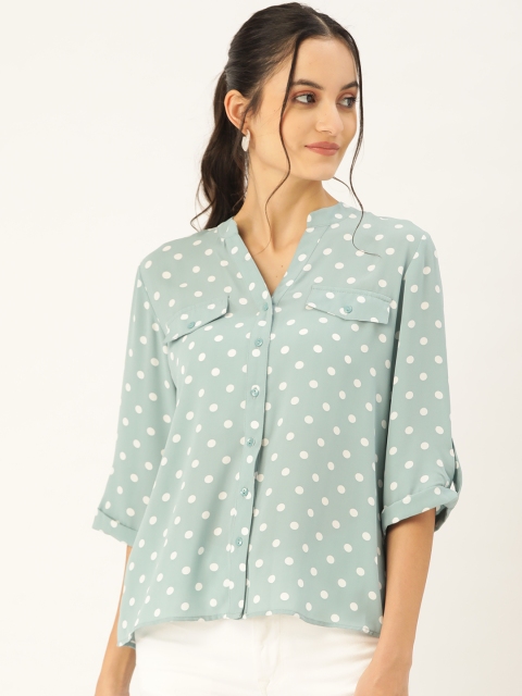 

COVER STORY Women Blue & White Regular Fit Polka Dots Print Casual Shirt