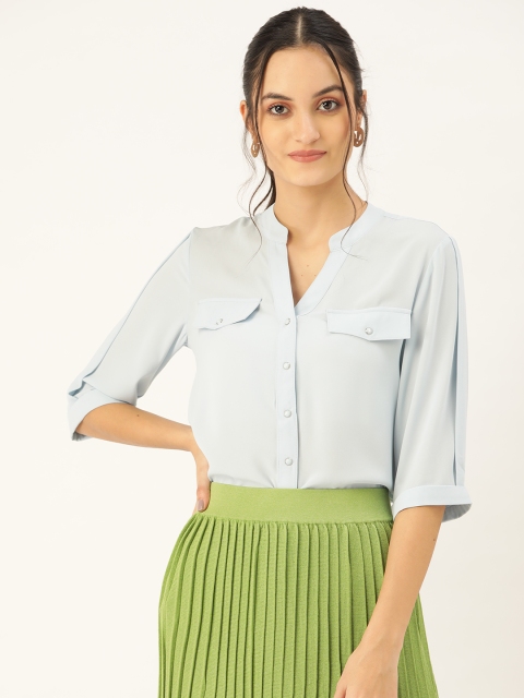 

COVER STORY Women Blue Regular Fit Solid Casual Shirt