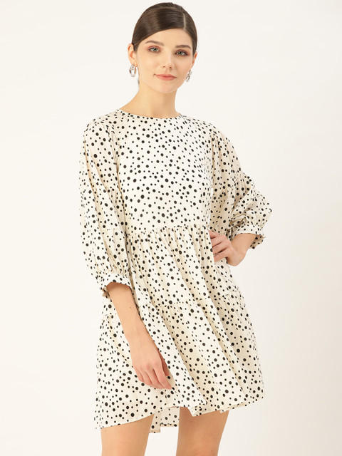 

COVER STORY Women White & Black Polka Dot Printed A-Line Dress