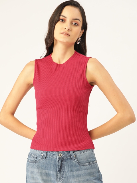 

COVER STORY Women Pink Ribbed Round Neck Top