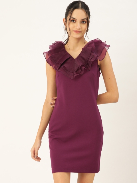 

COVER STORY Women Wine-Coloured Solid Sheath Dress, Purple