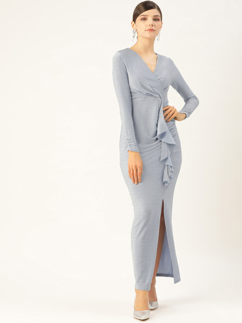 

COVER STORY Women Blue Solid Shimmer Maxi Dress
