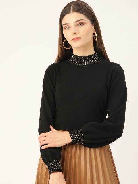 

COVER STORY Women Black Solid Pullover Sweater