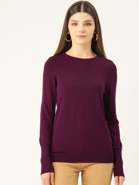 

COVER STORY Women Aubergine Solid Pullover Sweater, Purple