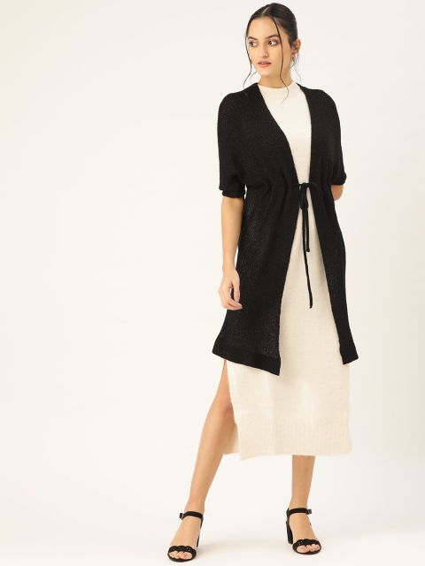 

COVER STORY Women Black Solid Longline Tie-Up Shrug