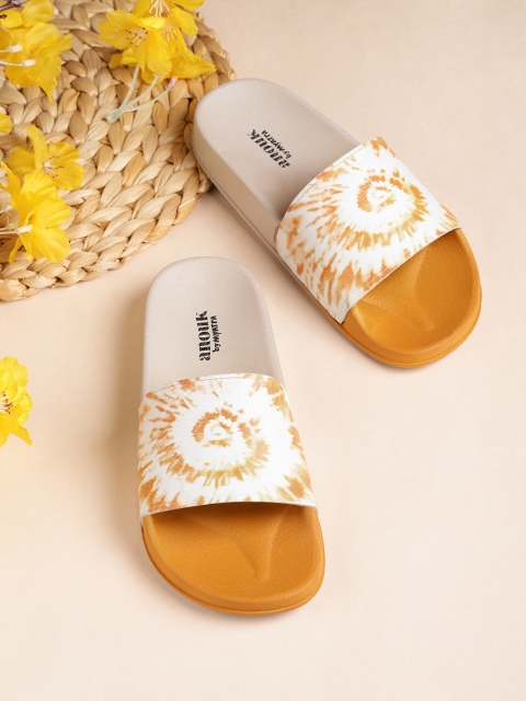 

Anouk Women Off-White & Orange Tie & Dye Print Sliders