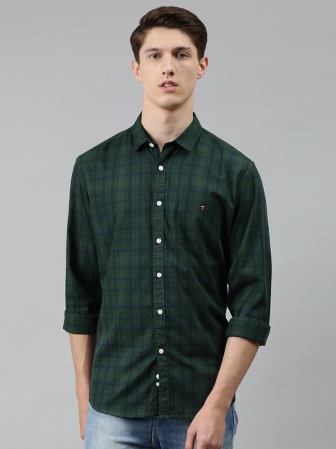 

Louis Philippe Jeans Men Green & Navy Blue Slim Fit Checked Casual Shirt