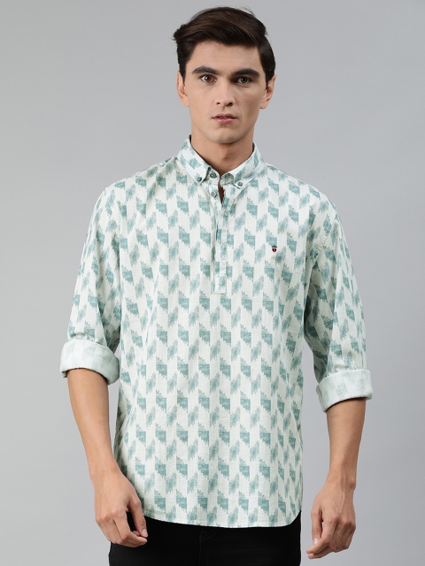 

Louis Philippe Jeans Men Off-White & Sea Green Slim Fit Printed Casual Shirt
