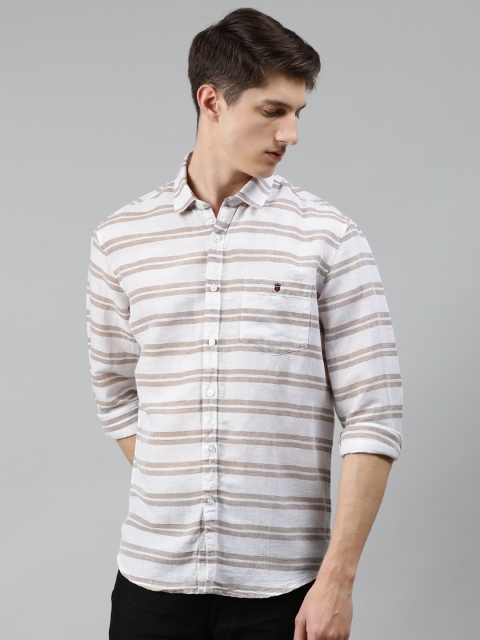 

Louis Philippe Jeans Men White & Brown Slim Fit Striped Casual Shirt