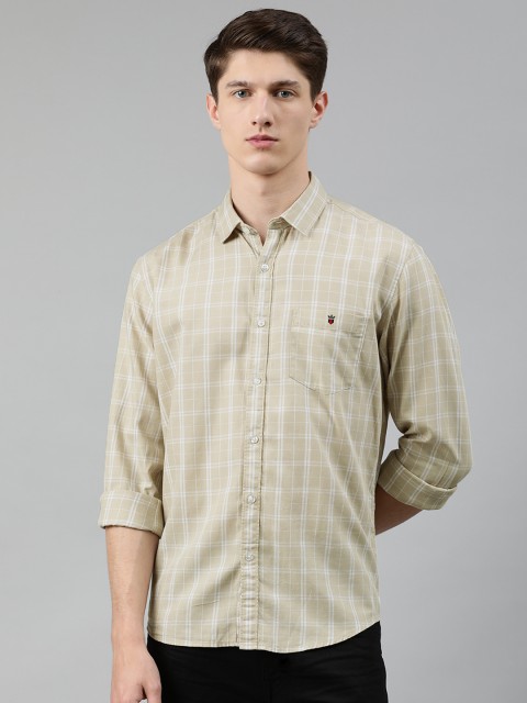 

Louis Philippe Jeans Men Beige & White Slim Fit Checked Casual Shirt
