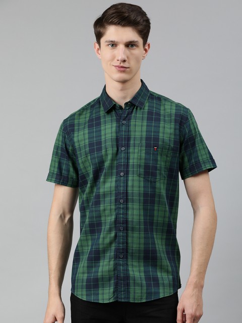 

Louis Philippe Jeans Men Navy Blue & Green Slim Fit Checked Casual Shirt