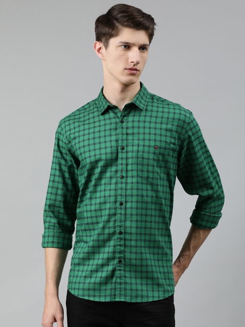 

Louis Philippe Jeans Men Green & Navy Blue Slim Fit Checked Casual Shirt