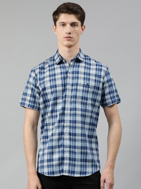 

Louis Philippe Jeans Men Blue & White Slim Fit Checked Casual Shirt