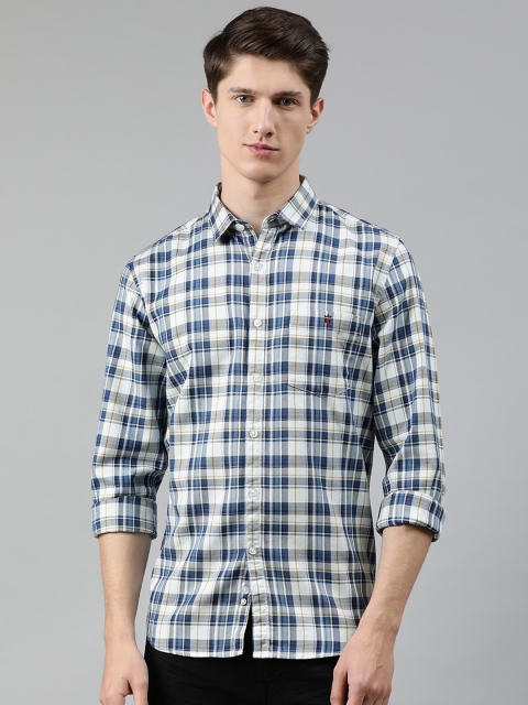 

Louis Philippe Jeans Men White & Navy Blue Slim Fit Checked Casual Shirt