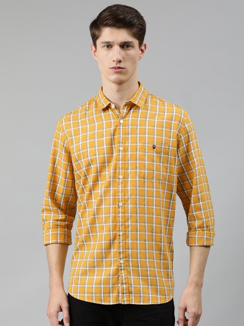 

Louis Philippe Jeans Men Yellow & White Slim Fit Checked Casual Shirt