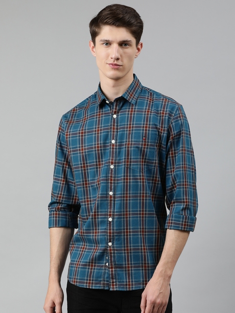 

Louis Philippe Jeans Men Navy Blue & Brown Slim Fit Checked Casual Shirt