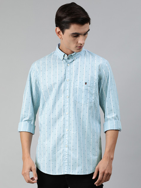 

Louis Philippe Jeans Men Blue & White Slim Fit Striped Casual Shirt