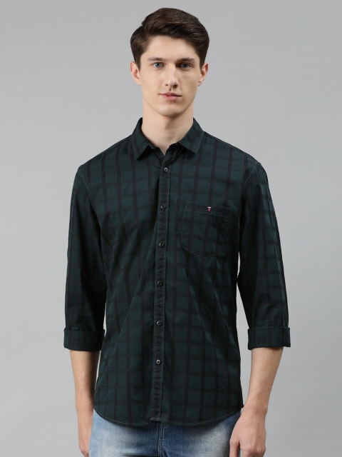 

Louis Philippe Jeans Men Green & Black Slim Fit Checked Casual Shirt