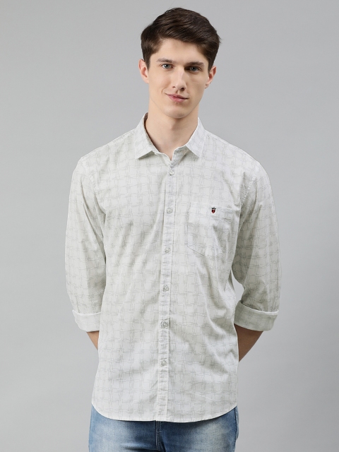 

Louis Philippe Jeans Men White & Navy Blue Slim Fit Printed Casual Shirt