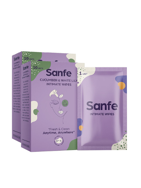 

Sanfe Set Of 20 Cucumber & White Lily Natural Intimate Wipes, Lavender