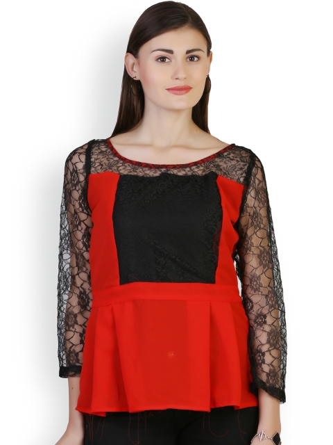 

Belle Fille Red & Black Lace Peplum Top