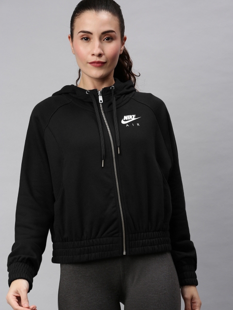 

Nike Women Black Solid AS W NSW AIR FZ BB FLC Hooded Sporty Jacket