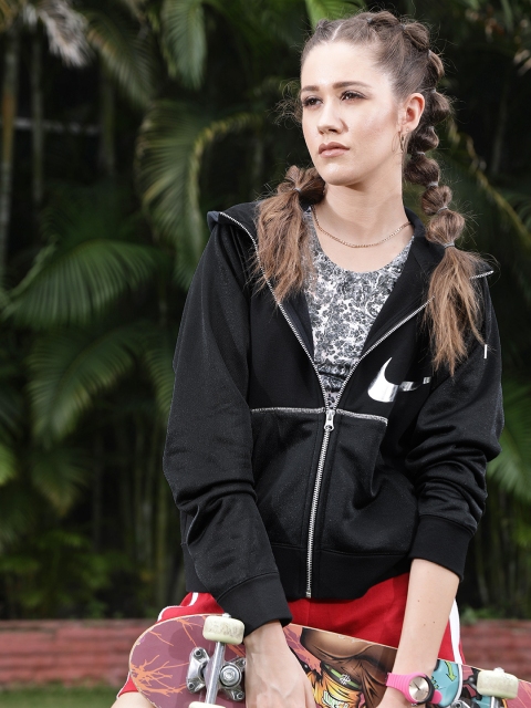 

Nike Women Black Brand Logo Icon Clash Sporty Jacket