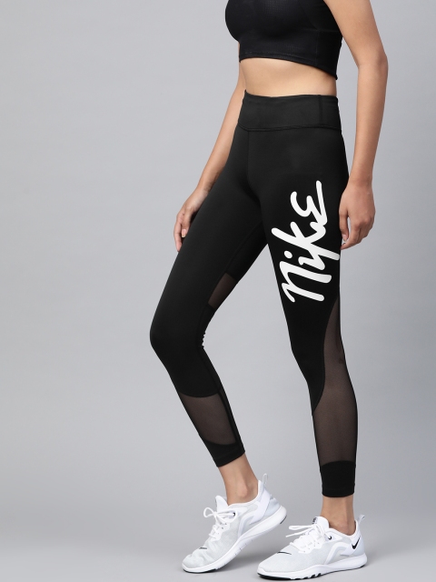 

Nike Women Black Brand Logo Print Detail Fast 7/8 Running Tights