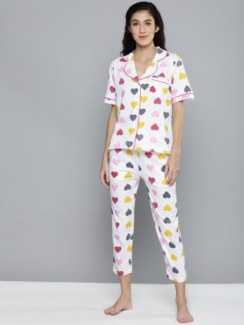 

HERE&NOW Women White Conversational Printed Night Suit