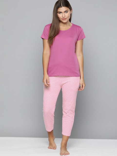 

HERE&NOW Women Pink Solid Night suit