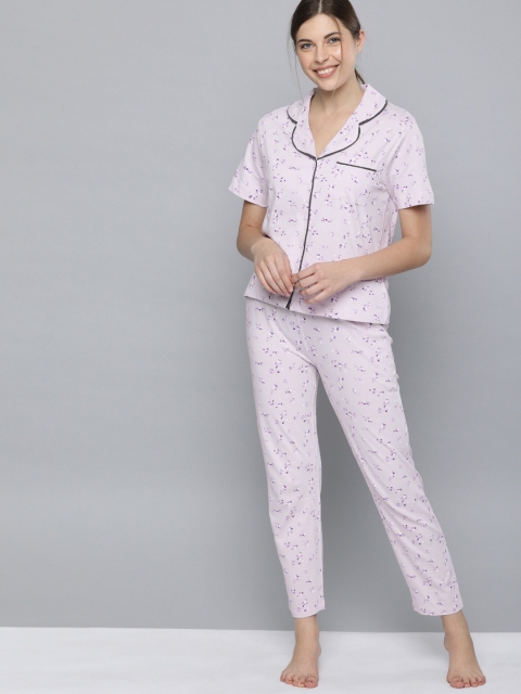 

HERE&NOW Women Lavender Printed Night suit