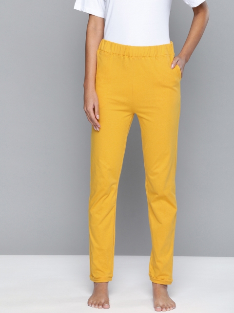 

HERE&NOW Women Mustard Solid Cropped Lounge Pants