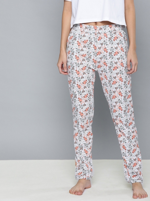 

HERE&NOW Women Grey & Peach-coloured Printed Lounge Pants