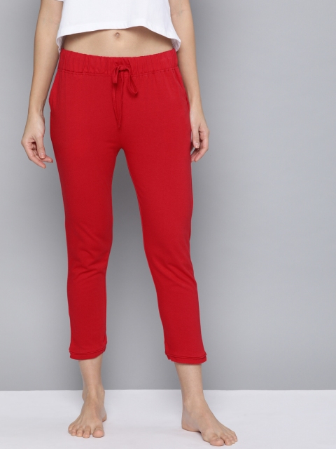 

HERE&NOW Women Red Solid Cropped Lounge Pants