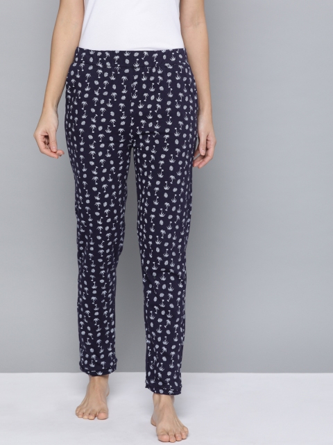 

HERE&NOW Women Navy Blue & White Printed Lounge Pants