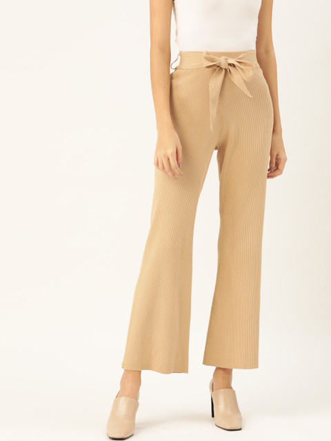 

COVER STORY Women Beige Skinny Fit Solid Bootcut Trousers