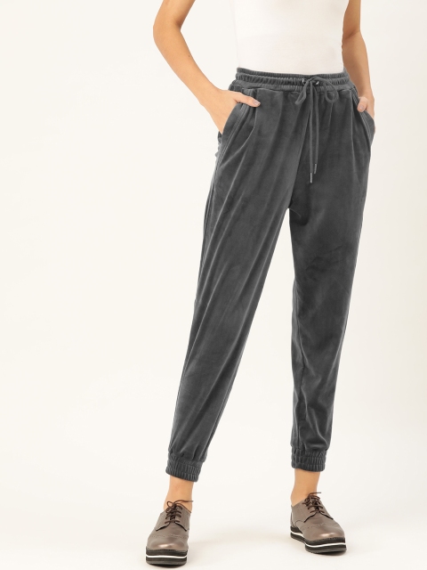 

COVER STORY Women Grey Skinny Fit Solid Velvet Finish Joggers