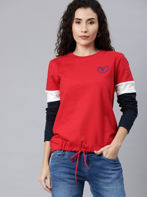 

Enviously Young Women Red & Navy Blue Colourblocked Sweatshirt