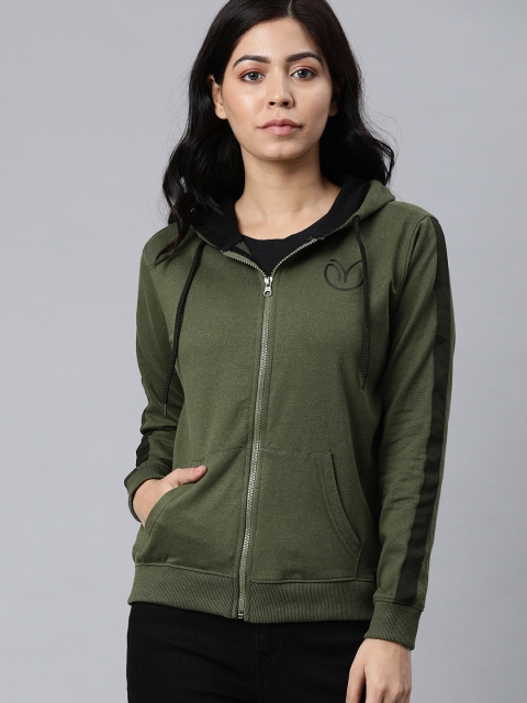 

Enviously Young Women Olive Green Solid Hooded Sweatshirt
