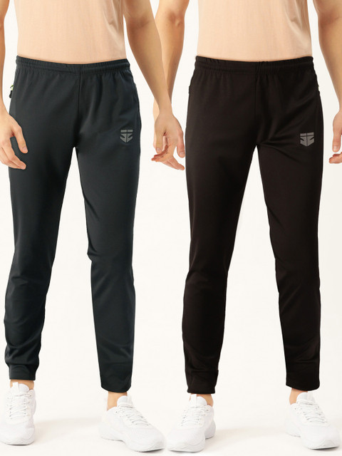 

Sports52 wear Men Pack of 2 Charcoal Grey & Black Solid Rapid-Dry Track pants