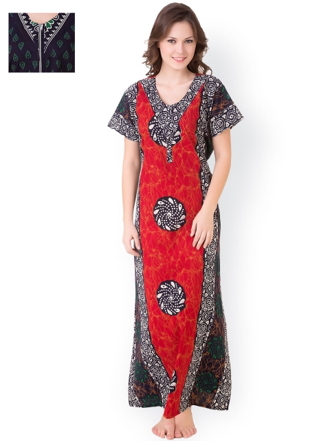 

Masha Pack of 2 Printed Maxi Nightdresses NT2PC-174-187, Red